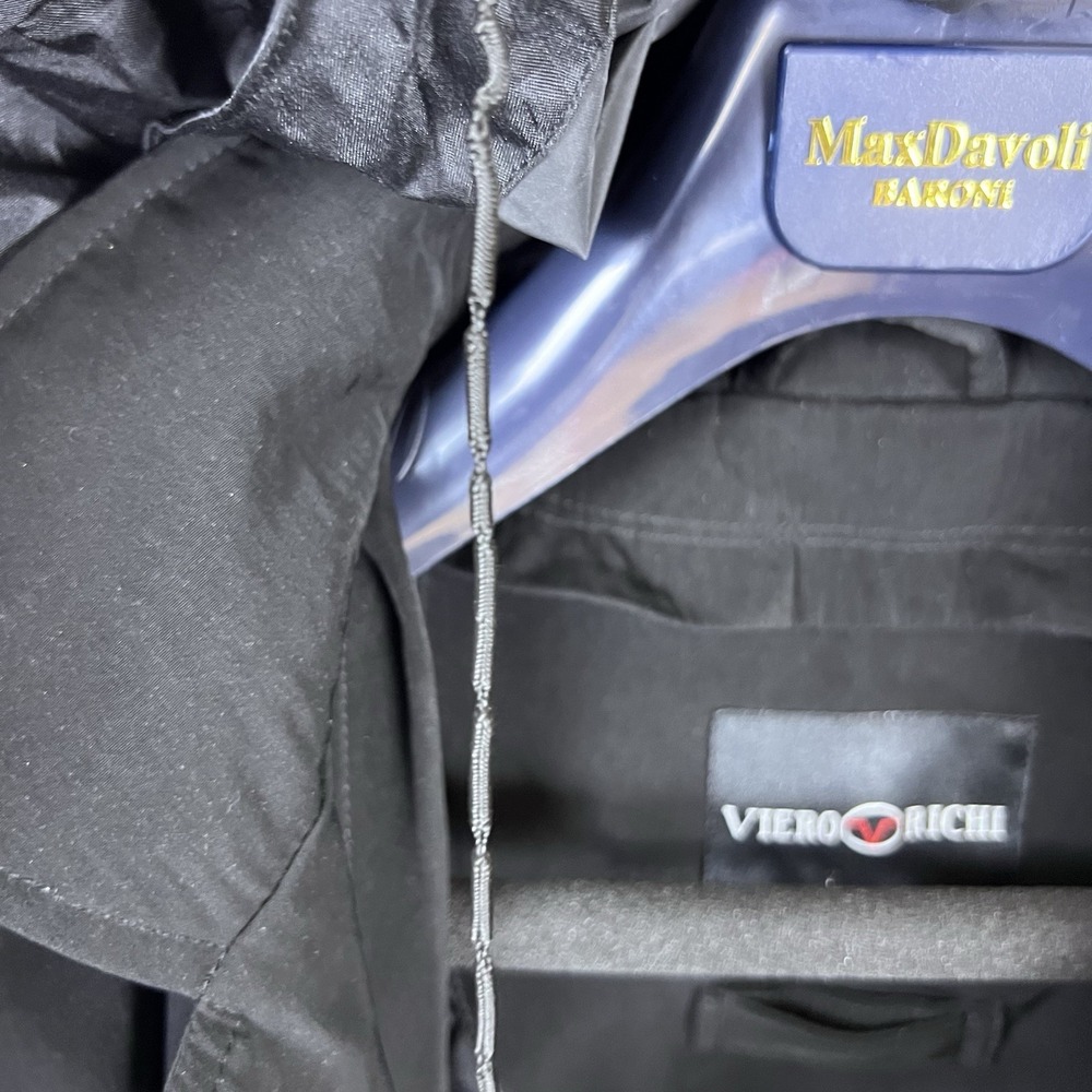 Viero Richi Men's Long Rain Overcoat Hooded Lined Black Size 42R - Picture 15 of 16
